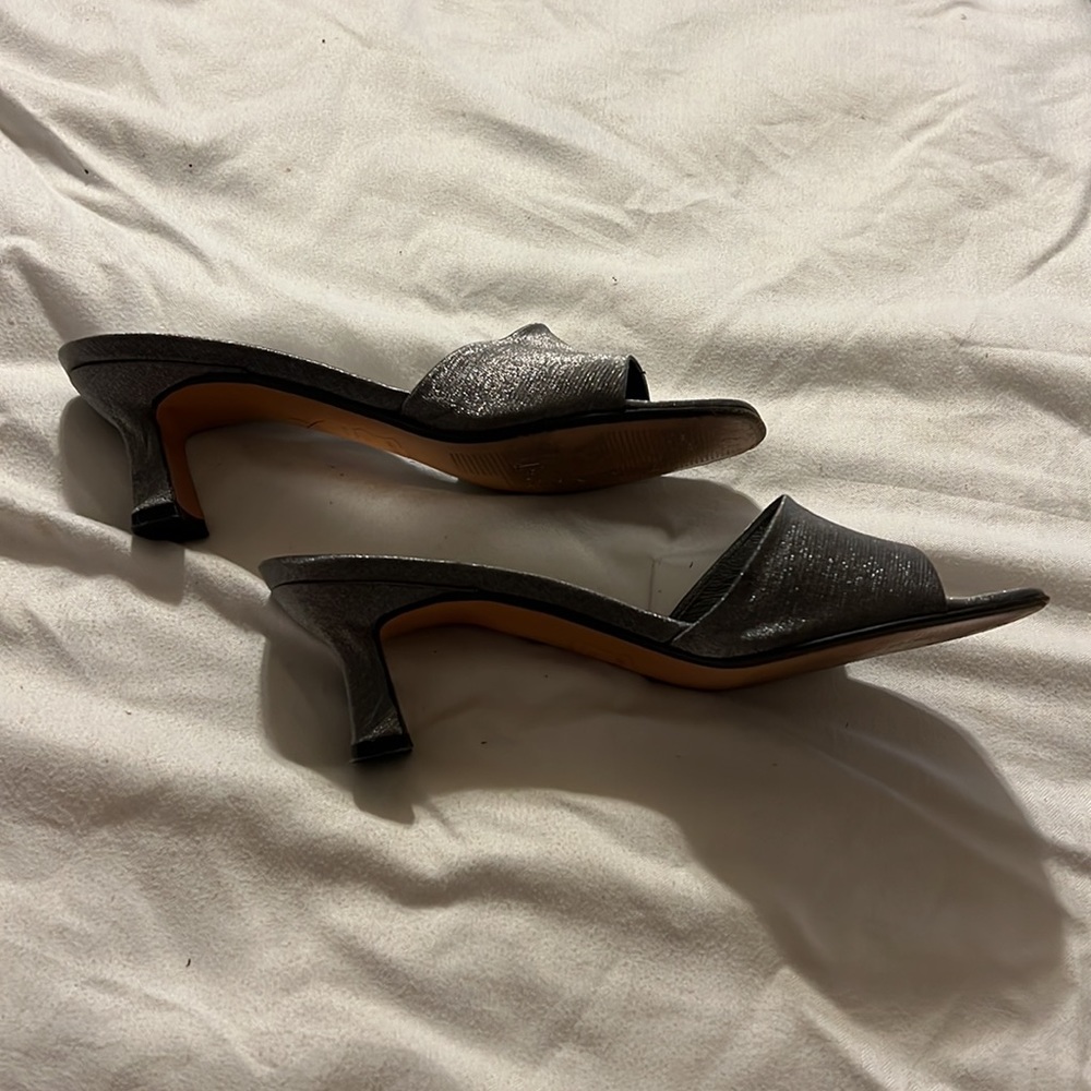 Stuart Weitzman Pewter Metallic Slides - image 4